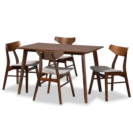 Baxton Studio Lois Light Grey Upholstered and Walnut Wood 5-Piece Dining Set 167-10812-10807